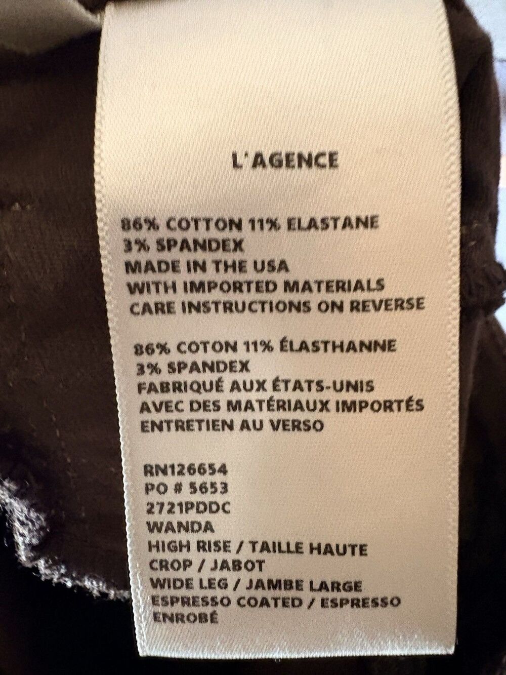 L’Agence Wanda Raw Hem Coated Jeans 29 Espresso High Rise Crop Wide Leg - Picture 7 of 10